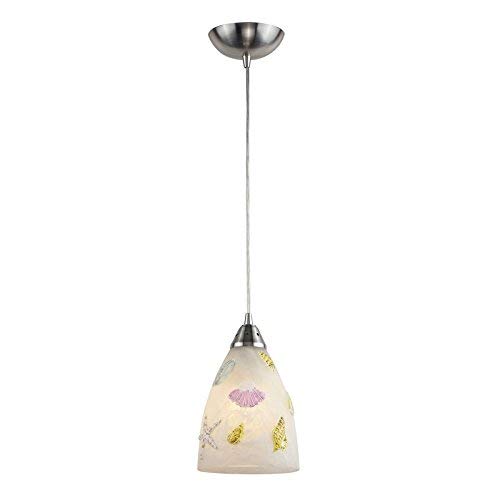 Elk 20000/1-LED Seashore 1-LED Hand Blown Glass Shade, 7 by 10-Inch, Nickel Finish Pendant Light