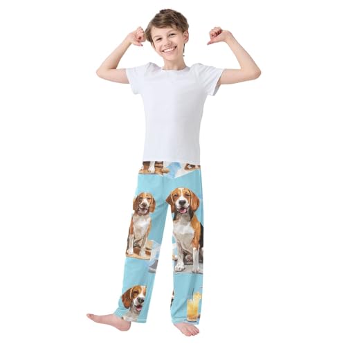 ZZXXB Beagle Orange Juice Boys Long Pants Soft Trousers Elastic Waist Kids Lounge Bottoms with Pockets S-XL3