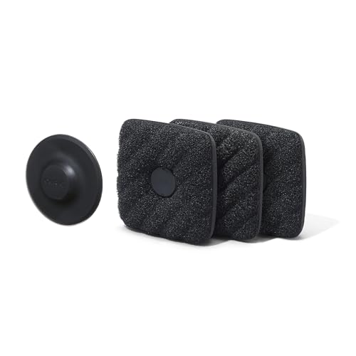 Curio Home Goods Ionic Non-Scratch Dish Sponges with Magnetized Holder Odor Resistant Synthetic Scrub Sponges 3 Pack Black