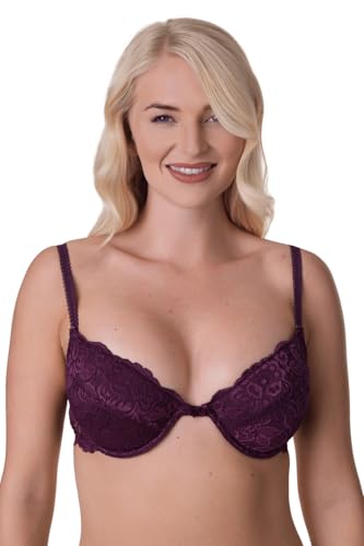 Camille Womens Aubergine Floral Lace Padded Underwired Bra 34D Purple