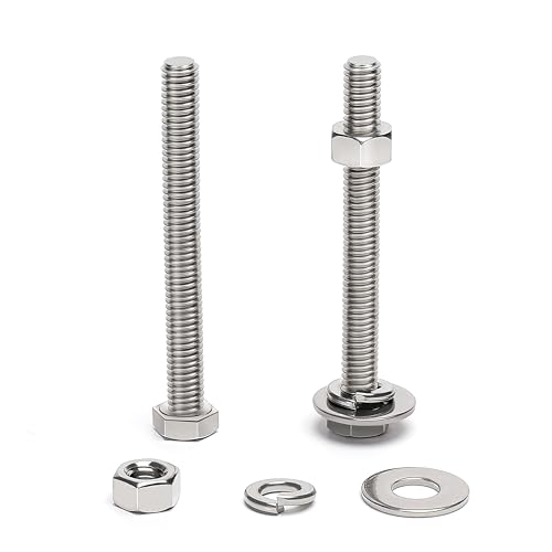 (7 Sets) 3/8-16 x 3 Hex Head Screw Bolt, Nuts, Flat Washer &amp; Spring Lock Washers, 18-8 (304) Stainless Steel, Fully Threaded, by Skvltvfyt
