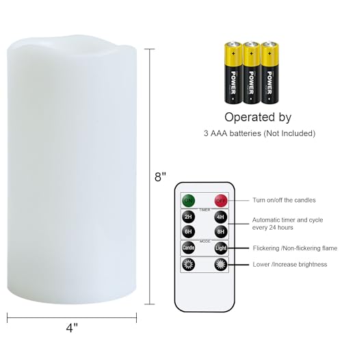 Image of Waterproof LED Flickering Battery Operated Flameless Candles with Remote Timer, Pack 2 Pillar Candles Warm Light for Outdoor Indoor Lanterns Home Decor(D4 x H8)