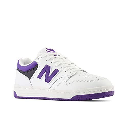 New Balance Unisex-Adult BB480 V1 Sneaker, White/Prism Purple/Black, 4