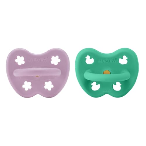 HEVEA Chupete de goma natural ortodóntico para 3-36 meses, diseño higiénico de una pieza para recién nacidos y niños pequeños, sin BPA, suave y duradero, paquete de 2 unidades (Sæby)