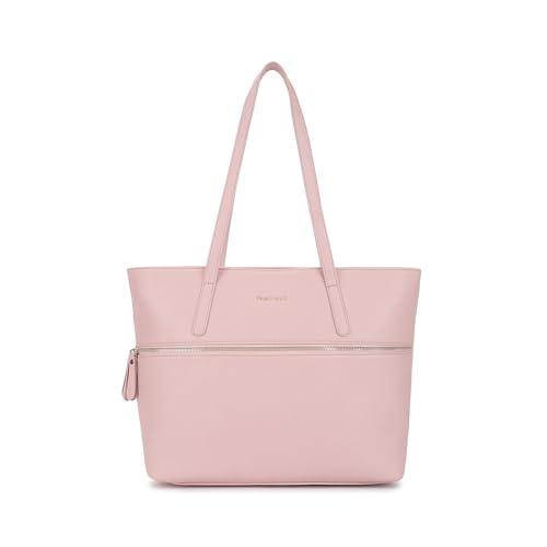 Image of Fastrack Casual Laptop Tote Bag For Girls, Large Size With A Zipper Closure And Padded Laptop Compartment, Compatible With Laptops Up To 14 Inches, Double Handle Bag, Pink