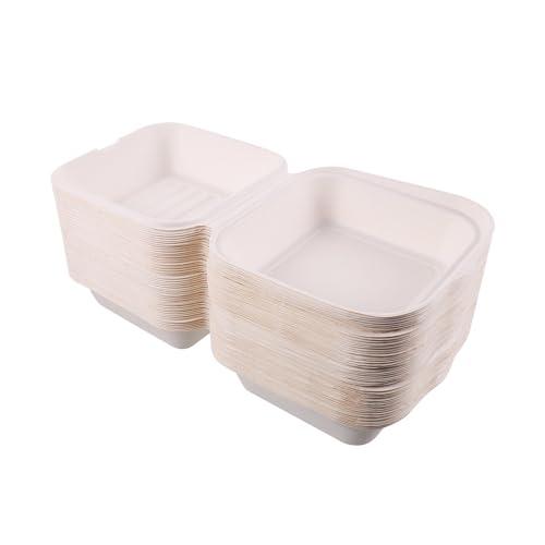 5Seconds 125-Pack Biodegradable Burger Boxes 6x6 – Compostable Sugarcane Bagasse Clamshell Containers for Food, Sandwich, Meal – Eco-Friendly Takeout Boxes for Restaurants, Catering, Home Use