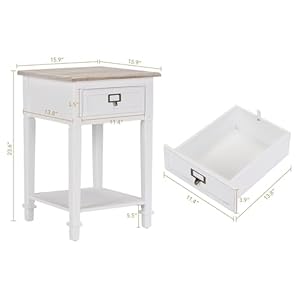 Wnutrees Rustic Farmhouse Accent End Table, Nightstand Side Tables with Drawers and Open Storage Shelf for Living Room Bedroom, Wooden Top, Handcrafted Finish, Set of 2, White Wnutrees Rustic Farmhouse Accent End Table Nightstand Side Tables with Drawers and Open Storage Shelf for Living Room Bedroom Wooden Top Handcrafted Finish Set of 2 White