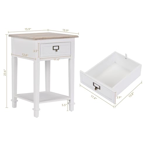 Wnutrees-Rustic-Farmhouse-Accent-End-Table-Nightstand-Side-Tables-with-Drawers-and-Open-Storage-Shelf-for-Living-Room-Bedroom-Wooden-Top-Handcrafted-Finish-Set-of-2-White Wnutrees Rustic Farmhouse Accent End Table Nightstand Side Tables with Drawers and Open Storage Shelf for Living Room Bedroom Wooden Top Handcrafted Finish Set of 2 White