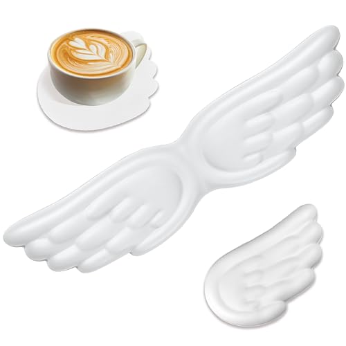 Angel Wing Wrist Rest,Cute Wrist Rest for Keyboard and Mouse,Hand Rests Set Include Ergonomic Keyboard & Mouse Hand Rest and Coaster,Filled Resilient Memory Foam,for Work,Study,Gaming (White)