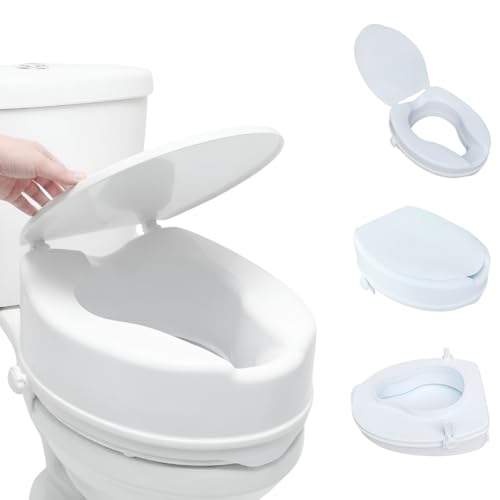 Eazy 6 Inch Raised Toilet Seat with Lid Secure Locking Toilet Seat Riser for Elderly Disabled Adults Toilet Aid for Hip Knee or Pregnancy Recovery