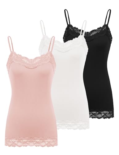 Image of Kate Kasin Women's Adjustable Spaghetti Strap Lace Trim Cami Tunic Tank Top 3PACK