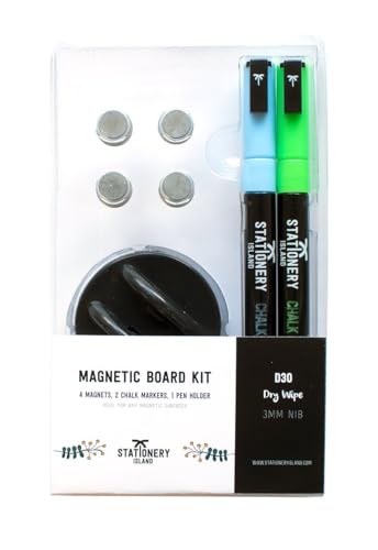 Ezigoo Whiteboard Accessories Kit Includes 2 Chalk Pens (D30, 3mm Fine Bullet Nib) + 4 Magnets + 1 Pen Holder Eraser Perfect for Office, Home, Classroom & Meetings