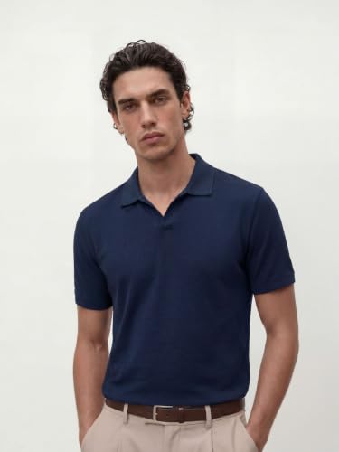 Image of DAMENSCH Men Rich Pique, Statement Textured, Body-Cooling All Degree, Premium Cotton, Herringbone Texture Johnny Collar Polo T-Shirt
