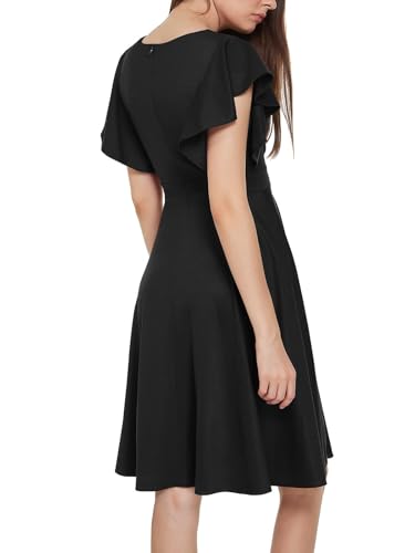 Women's Cocktail Dress Wrap V Neck Ruffle Short Sleeve A Line Work Formal Wedding Guest Midi Dress with Pockets - Image 3