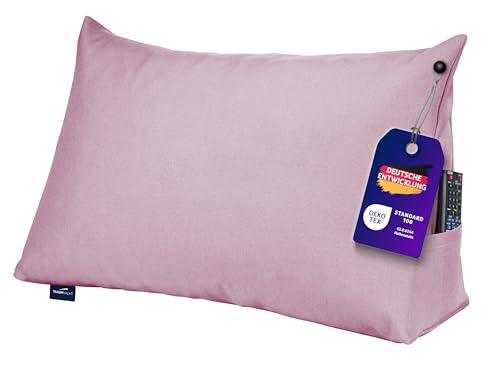 Traumnacht Cozy Rückenkissen, Lesekissen, 70 x 40 cm altrosa, abnehmbarer, waschbarer Bezug aus 100% Polyester,praktisches Seitenfach, Öko-Tex zertifiziert, produziert nach deutschem Qualitätsstandard
