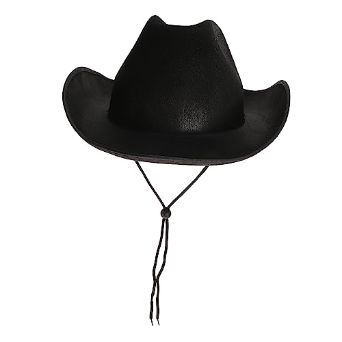 FOMIYES Hat Neck Drawstring Wide Brim Western Cowboy Hat for Men Women for Adults Black