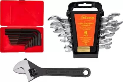 GLOBUS 1236-Double Open End Spanner (Set/6) in Rake & Adjustable Wrench,black (6"/150mm) And ALLEN KEY SET/9.(1.5mm-10mm) Hand Tool Kit (3 Tools) (B0DGLNV2R4) Amazon Price History, Amazon Price Tracker