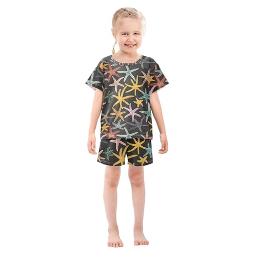 ALAZA Funny Starfish Black Pajamas Short Sleeve 2 Piece Sleepwear Top and Bottom Pajama Set Unisex3