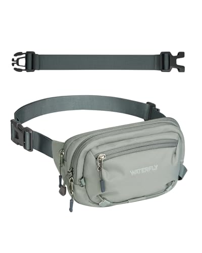 WATERFLY スモール RFIDファニーパック:1.5L スリム ミニ 盗難防止 クロスボディ ウエストバッグ エクステンダーストラップ付き 防水 ウエストパック 男女兼用 旅行 ハイキング ランニング用 グレー（Amazon）