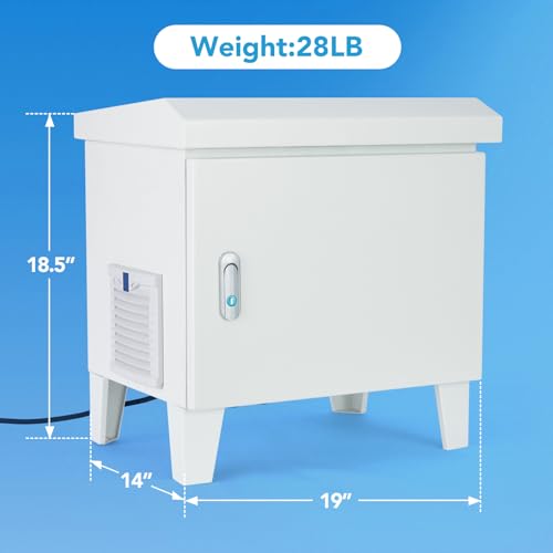 HQUA ASC01 Pond, Water Garden Weatherproof Outdoor Cabinet, Housing for Pond Aerator, Air Pump 19”W×14”D×18.5”H with 110V Cooling Fan, pre-wired outlet and 10’ 3-pin plug cord included