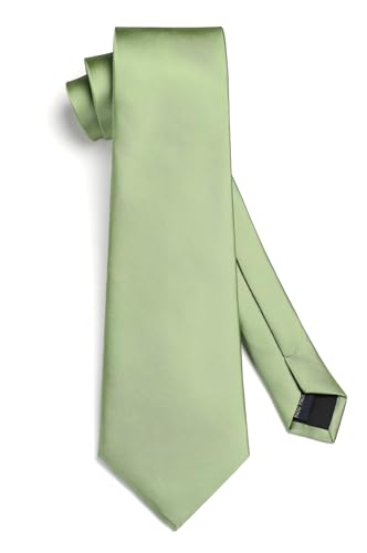 Image of HISDERN Mens Solid Color Ties Formal Satin Necktie and Pocket Square Set Classic Wedding Business Tie & Handkerchief