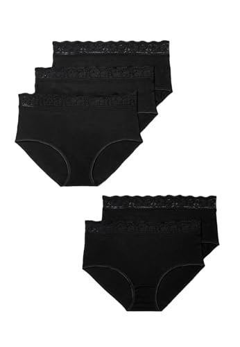 Marks & Spencer Pack de 5 Braguitas Altas de Licra® de algodón y Encaje Negro Mujeres UK 24 (EU 52)