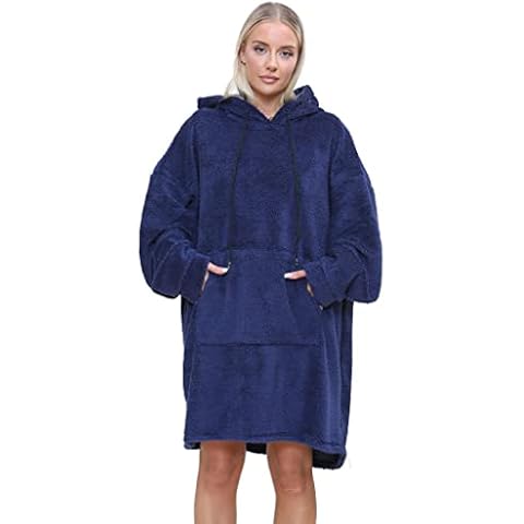 Unisex Oversized Blanket Hoodie, Fluffy Giant Comfortable Hooded Sweatshirt (Navy) Cover