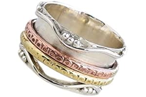 925 Sterling Silver Spinner Ring for Women: Handmade Rolling Ring for Yoga,...