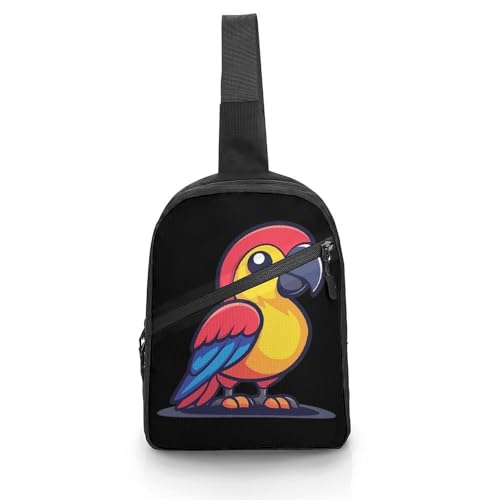 Cartoon Parrot Chest Bag Foldable Crossbody Unisex Pack Travel Hiking Adjustable Shoulder Straps Sling Bags