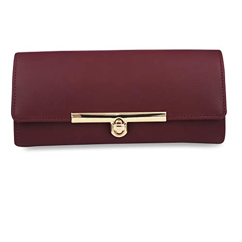 ALSU Women's Maroon Hand Clutch Wallet Purse Trendy Lock Closure |Phone Holder|4 Cards Pocket (ldu-012mar) - Image 4