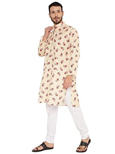 Image of Maharaja Floral Printed Linen Kurta Pyjama Set for Men