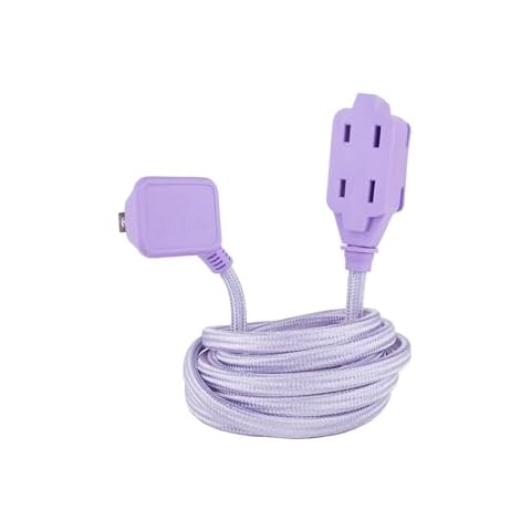 Globe Electric 22892 Designer Series 9-ft Fabric Extension Cord, 3 Polarized Outlets, Right Angle Plug, 125 Volts, Metallic Purple Cover