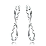 Barzel 18k White Gold Plated Infinity Crazy 8 Hoop Earrings for Women (Silver)