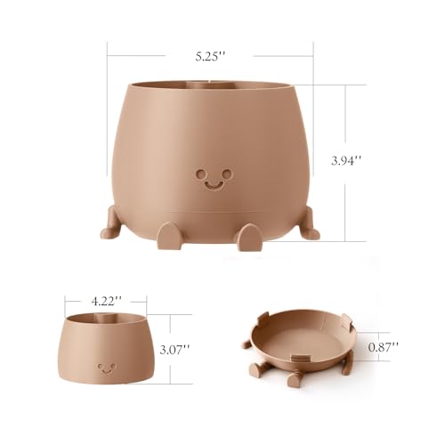 Image of TOPOLA Happy Face Planter, 5.2 Inches Plastic Plant Pot, Self Watering Plant Pot with Drainage Holes for Indoor Outdoor, Succulent Pot, Funny Flower Pot, Khaki