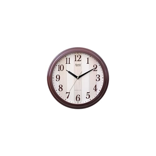 Image of Ajanta Luxury Oak Wood Wall Clock 6067-13.8 Inch - Elegant Silent Sweep Quiet Mechanism - Modern Farmhouse Wooden Decor