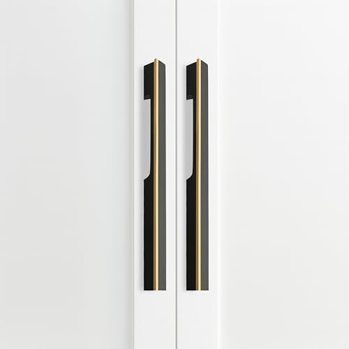 Image of Altroz Modern Handle for Wardrobe /Cabinet Handle /Pull Handle for Wardrobe /Cupboard Handle (160mm Hole to Hole) Aluminum - Black /PVD Gold (Pack of 1)-| 3 Years Warranty |