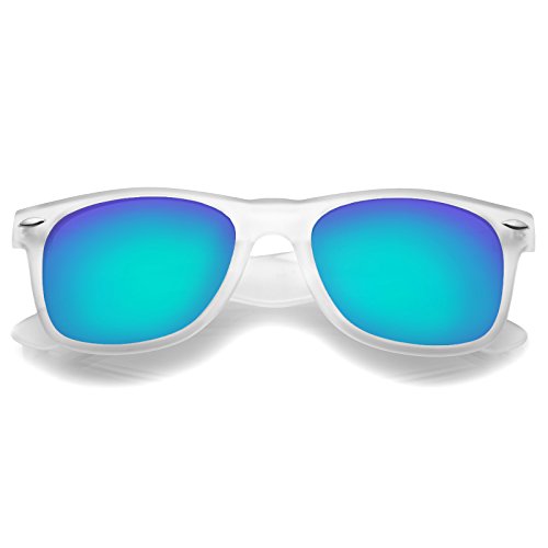 Matte Frosted Frame Reflective Colored Mirror Lens Horn Rimmed Sunglasses 54mm (Frost/Green Mirror)
