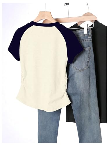 Girl's Color Block Graphic Tees Short Sleeve Crew Neck Fitted T Shirts Preppy Summer Clothes2