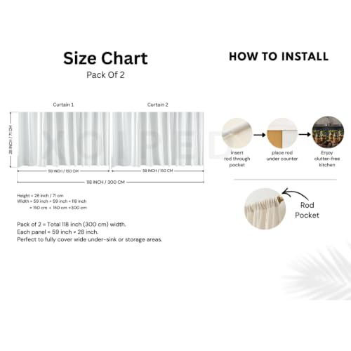 Image of Under Sink & Counter Curtain for Modular Kitchen - Printed Fabric Rod Pocket Hanging Skirt, Washable Under-Counter Cover, Pack of 2 Panels (Each Panel: 150 x 70 cm) (Jaar)