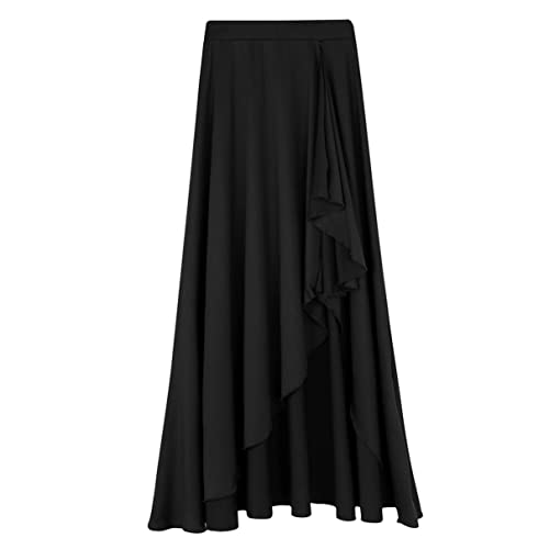 Winying Womens Asymmetric Ballet Dance Gymnastics High Low Ruffle Maxi Skirt Dancewear Black Small #TOP5