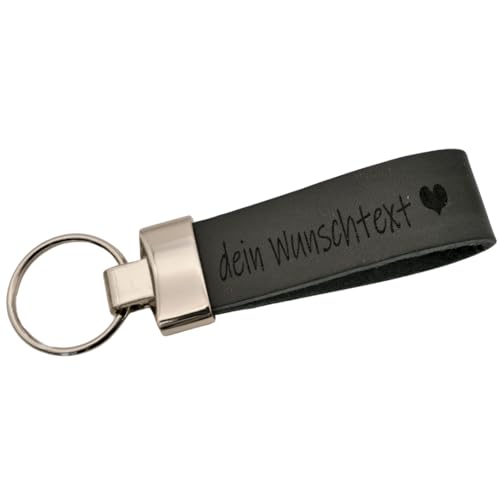 AnnaMatoni Schlüsselanhänger hochwertiges echt Leder mit Wunschgravur, individuelle Gravur - personalisiert Schlüsselbund - Geschenk für Männer Frauen - 100% Handmade in Germany (Schwarz 790)