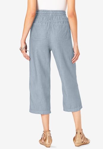 Roaman's Women's Plus Size Plus Size Chambray Wide Leg Capri Pant2