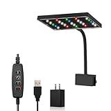 Carefree Fish Aquarium LED Light USB 5V1A RGBW 5730 Timmer 5~10Gal Fish Tank Clip Light 10 Brightness Levels 8W with USB Port (Include UL Certification Power Adapter)