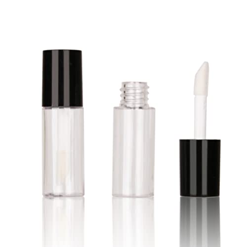 COSIDEA 50 PCS Empty round plastic Black 3ml lip gloss tubes, mini sample size lipgloss tube,0.1OZ lip oil container packing bottle