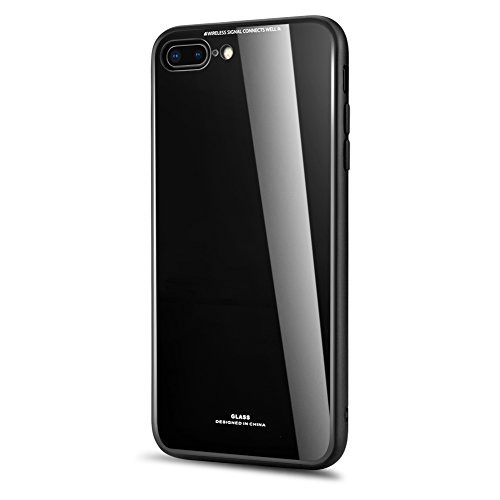 Birsppy iPhone 8 Plus case, iPhone 7 Plus Case, (TPU + Glass) Slim case, Shock Absorption Double Protection Case Cover for iPhone 8 Plus, iPhone 7 Plus - Black