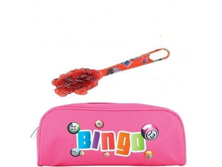 cavernedesjouets Kit Loto Complet 3 en 1 : 100 pions magnetiques + Baton ramasse jetons + Trousse Rangement Rose - Set Accessoires Jeu Bingo et 1 Carte