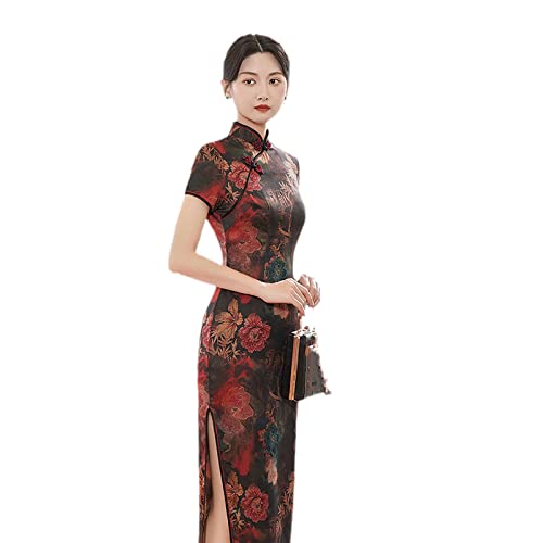 YAROVA Vestido Chino De Mujer - Verano Mejorado Cheongsam Vestidos Satén Manga Corta Estilo Oriental Noche Banquete Fiesta Qipao Tallas Grandes Retro Moda Ropa Larga,3XL