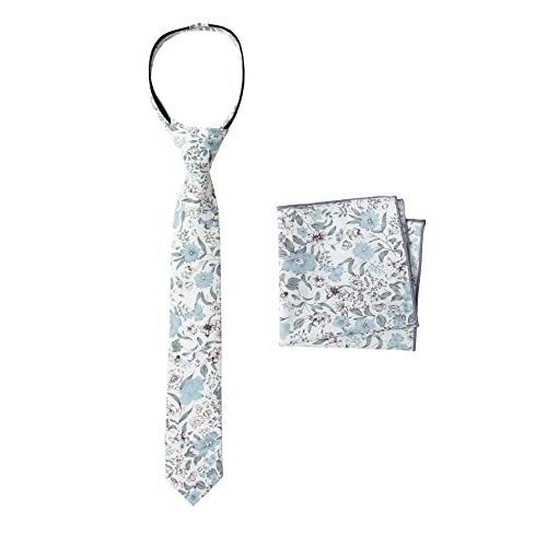 Spring Notion Boys' Cotton Floral Print Zipper Necktie and Pocket Square Set