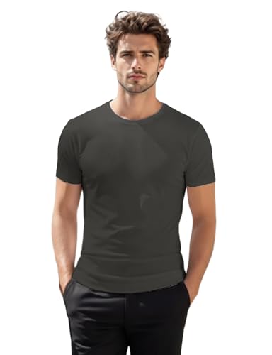 H2H Mens Basic Classic Fitted Fine Cotton Blended Premium Crew Neck SMOKEGRAY US M/Asia L (CMTTS0198)