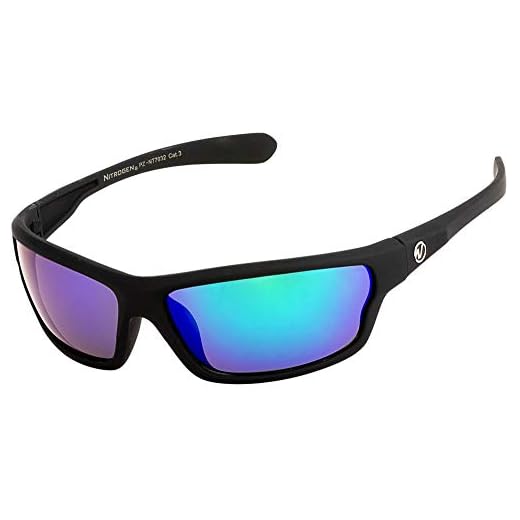 Nitrogen Men's Rectangular Sports Wrap 65mm Polarized Sunglasses, Black Matte Rubberized, Green Mirror Lens, Medium